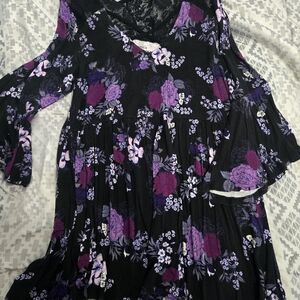 Torrid Black and Purple Floral Blouse